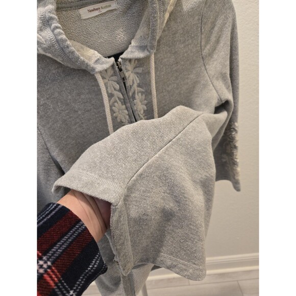 Newbury Kustom Gray Floral Embroidered Zip Up Hoodie Sweatshirt Cottagecore Boho - Picture 8 of 12